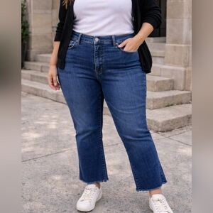 GAP Kick Fit High Rise Jeans Size 34 Blue Cropped Flare Stretch Denim Women